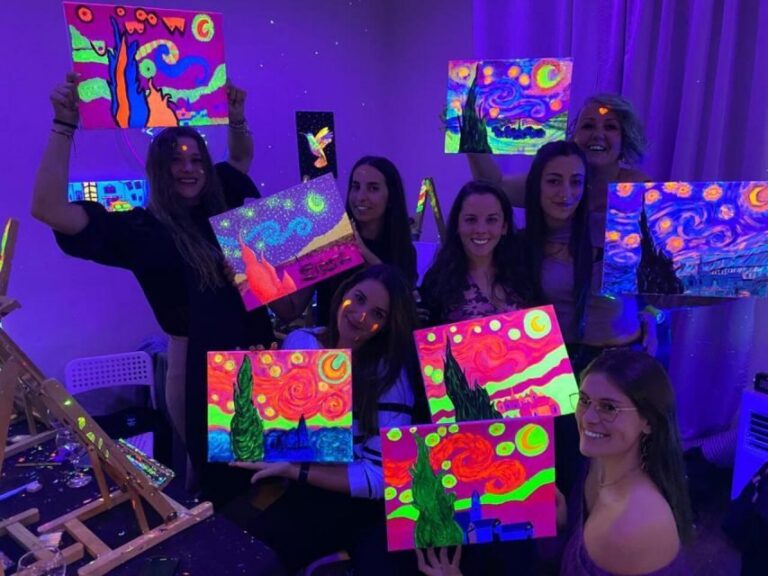 Barcelona: Fluorescent Paint and Wine Workshop - The Big Idea: Fluorescent Paint in a UV Room